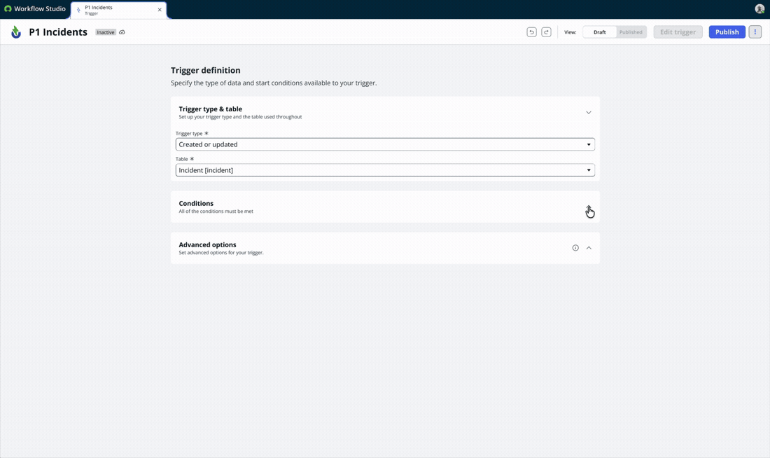Condition blocks collapsing and expanding inside the trigger definition