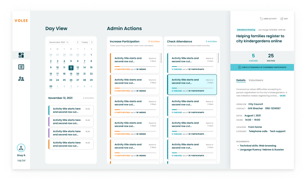 Version 1 dashboard wireframe, side panel open