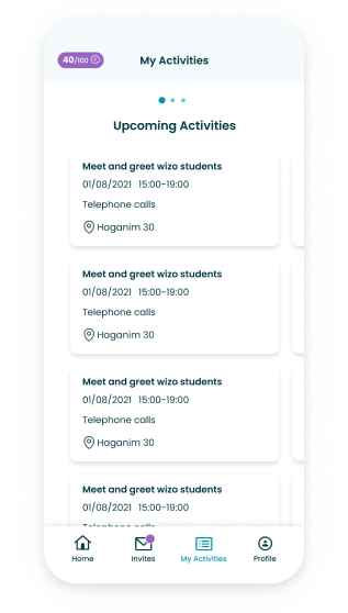Volunteer app activities tab