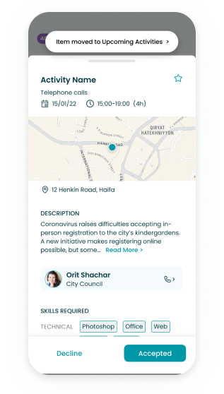 Volunteer app invitation list